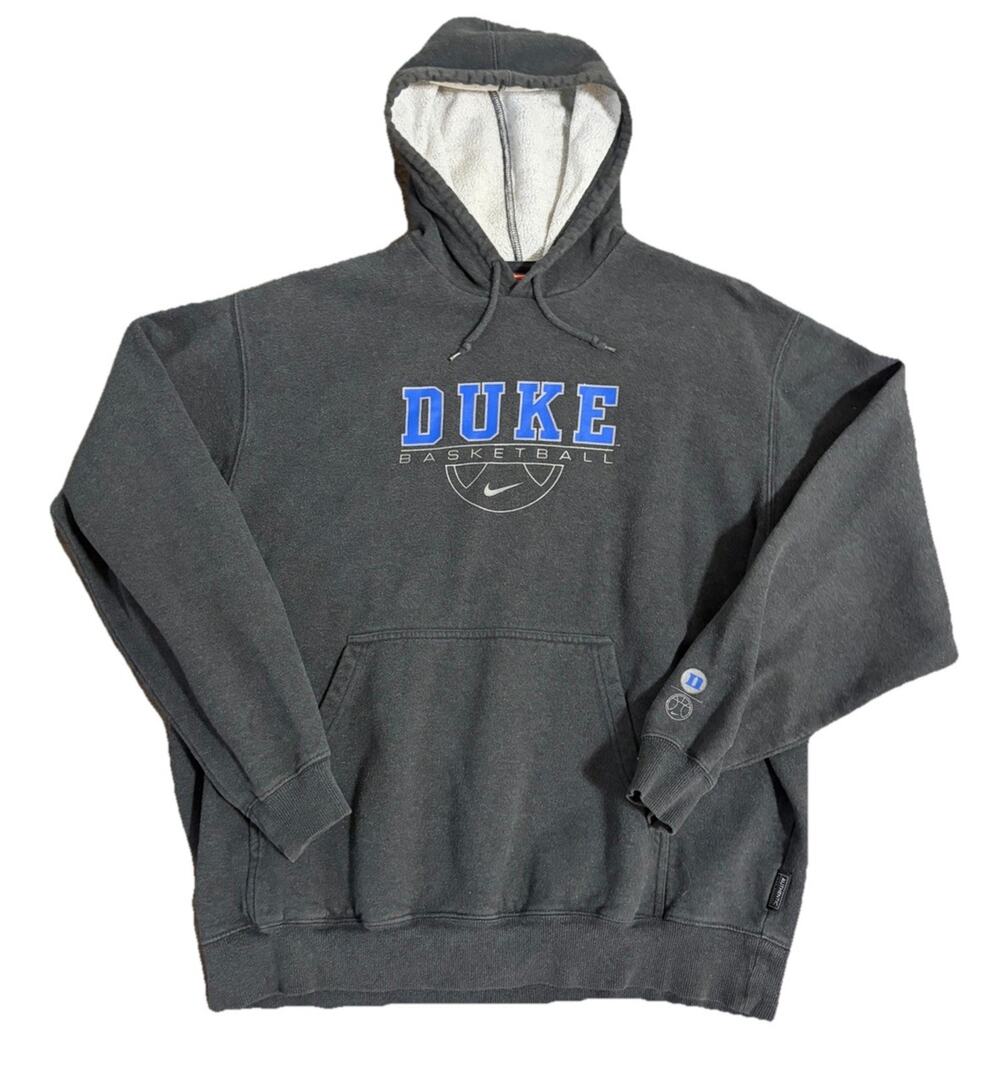 Vintage Nike Duke Blue Devils Basketball Center Swoosh Hoodie Size XL Gray NCAA